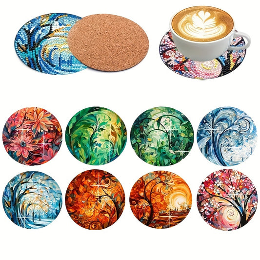 Diy 8pcs/set Scenery  Diamond Painting Coasters with Holder