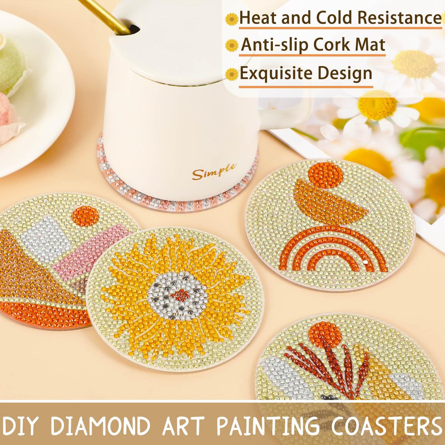 Diy 8pcs/set  Diamond Painting Coasters with Holder