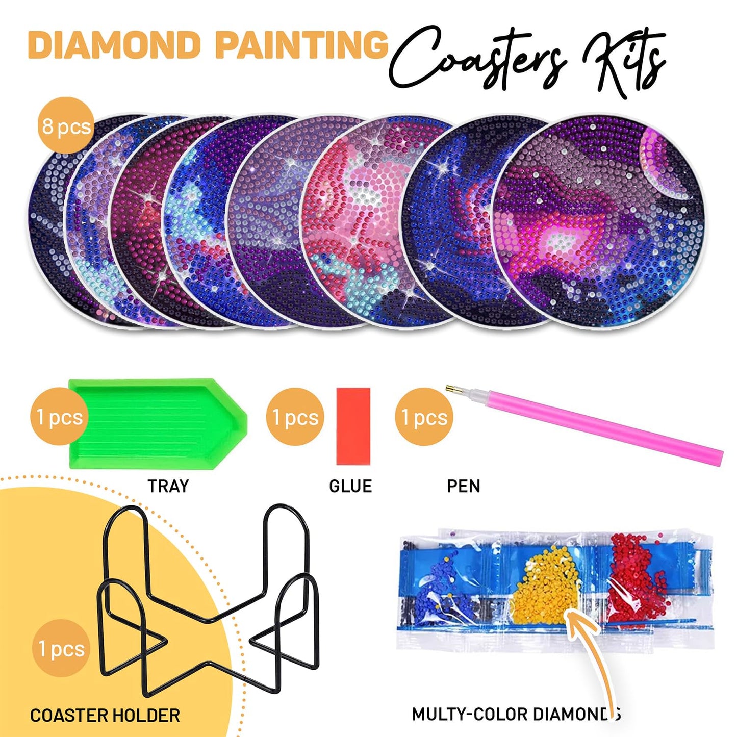 Diy 8pcs/set  Diamond Painting Coasters with Holder