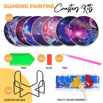 Diy 8pcs/set  Diamond Painting Coasters with Holder