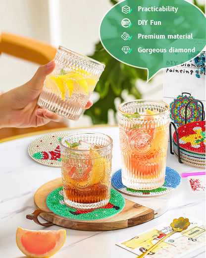 Diy 8pcs/set Christmas  Diamond Painting Coasters with Holder