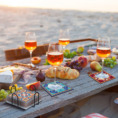 Diy 8pcs/set Mandala  Diamond Painting Coasters with Holder