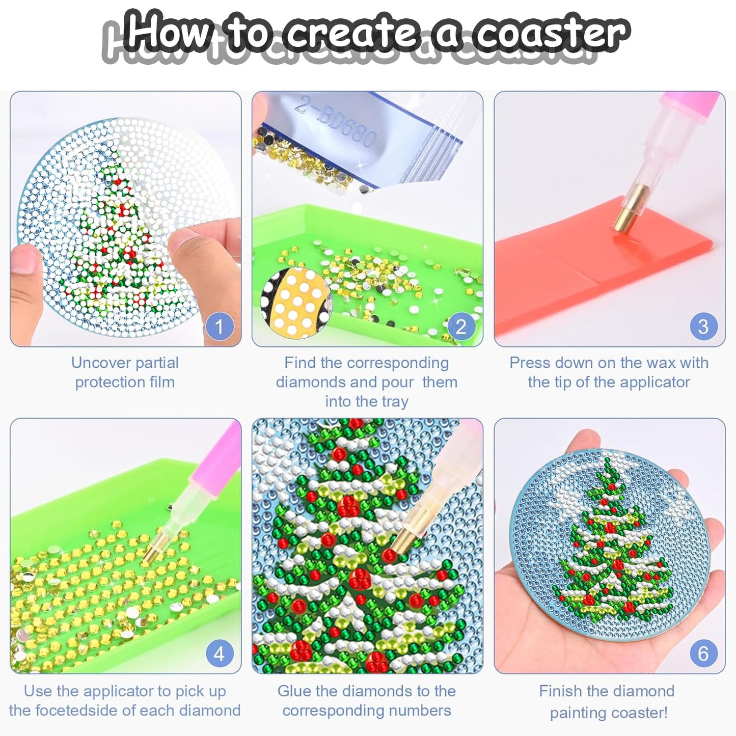 Diy 8pcs/set Christmas  Diamond Painting Coasters with Holder