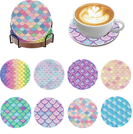 Diy 8pcs/set  Diamond Painting Coasters with Holder