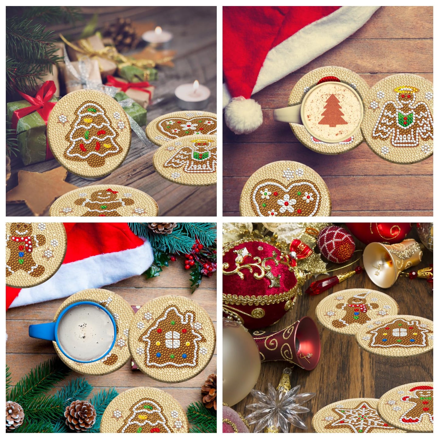 Diy 8pcs/set Christmas  Diamond Painting Coasters with Holder