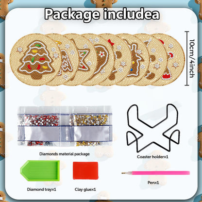 Diy 8pcs/set Christmas  Diamond Painting Coasters with Holder