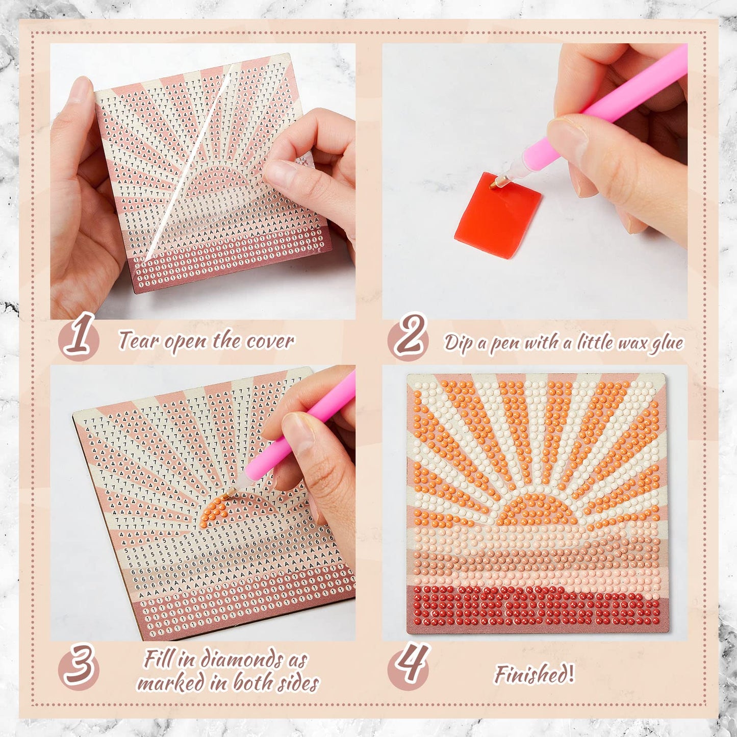 Diy 8pcs/set  Diamond Painting Coasters with Holder