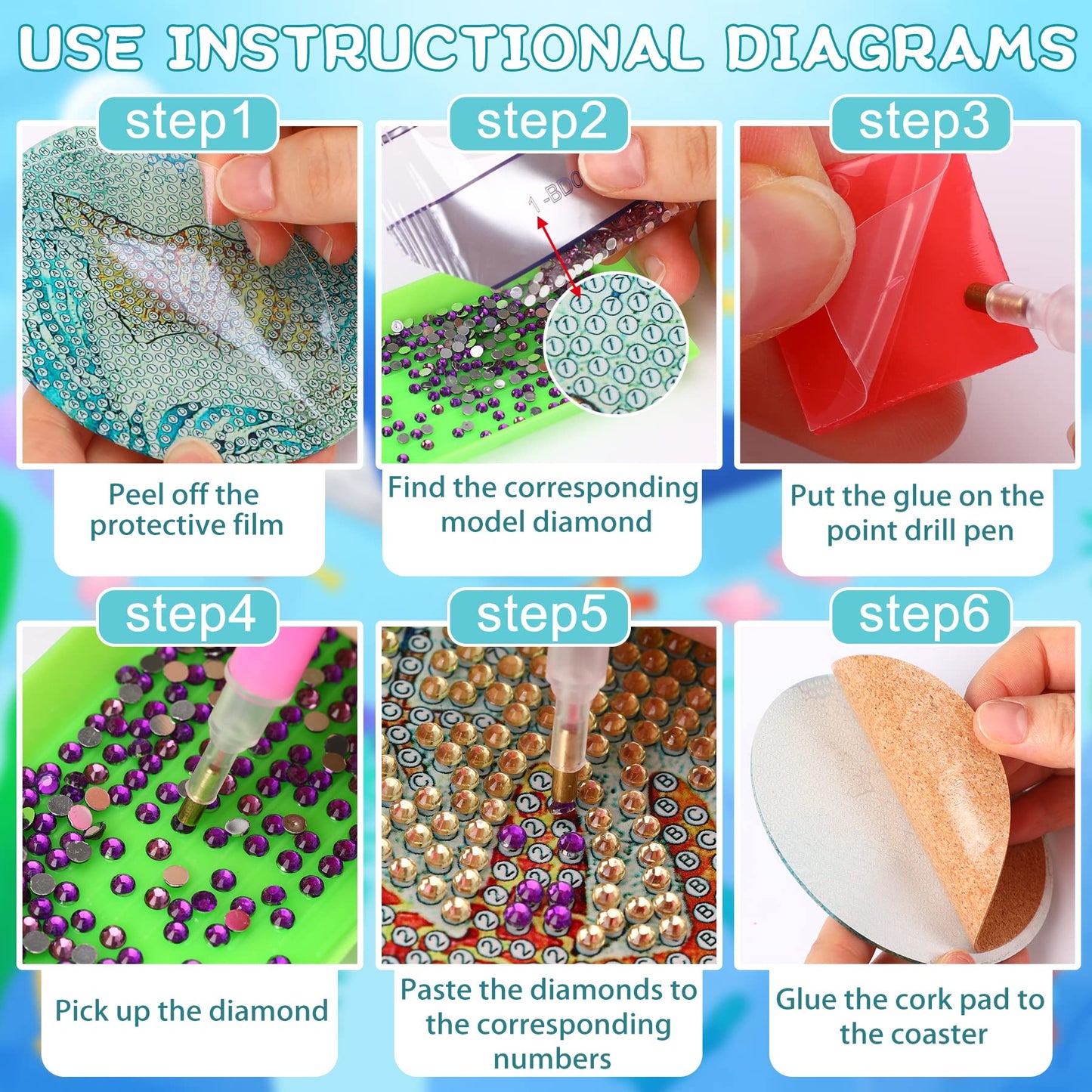 Diy 8pcs/set  Diamond Painting Coasters with Holder