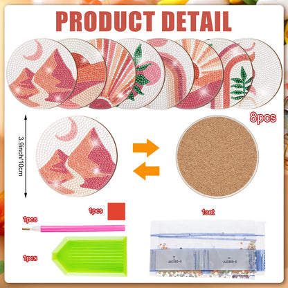 Diy 8pcs/set  Diamond Painting Coasters with Holder
