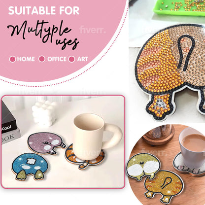 Diy 6pcs/set Animal  Diamond Painting Coasters with Holder