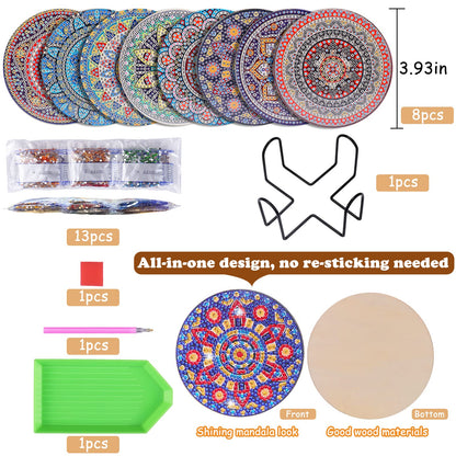 Diy 8pcs/set Mandala  Diamond Painting Coasters with Holder