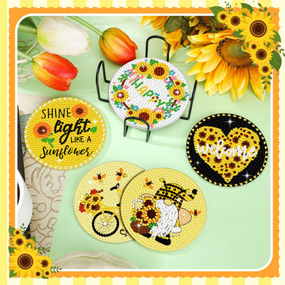 Diy 8pcs/set Gnome Flower  Diamond Painting Coasters with Holder