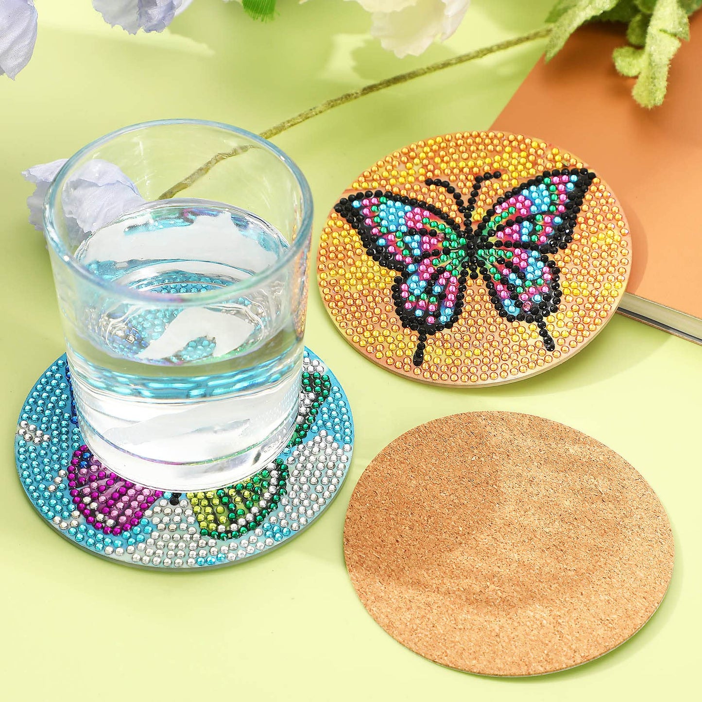 Diy 8pcs/set Butterfly  Diamond Painting Coasters with Holder