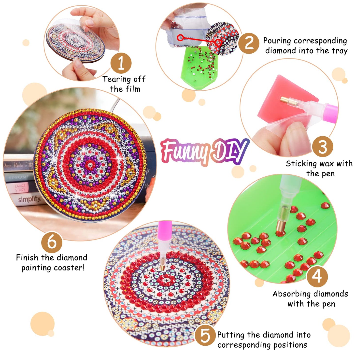 Diy 8pcs/set Mandala  Diamond Painting Coasters with Holder