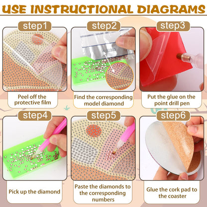 Diy 8pcs/set  Diamond Painting Coasters with Holder