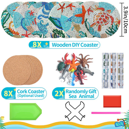 Diy 8pcs/set Animal  Diamond Painting Coasters with Holder