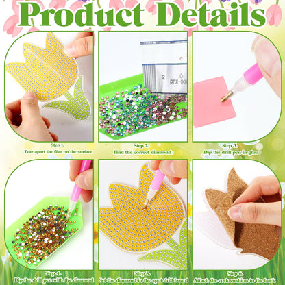 Diy 10pcs/set Flower  Diamond Painting Coasters with Holder
