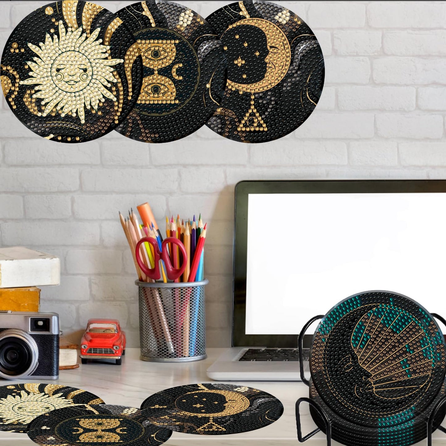 Diy 8pcs/set  Diamond Painting Coasters with Holder