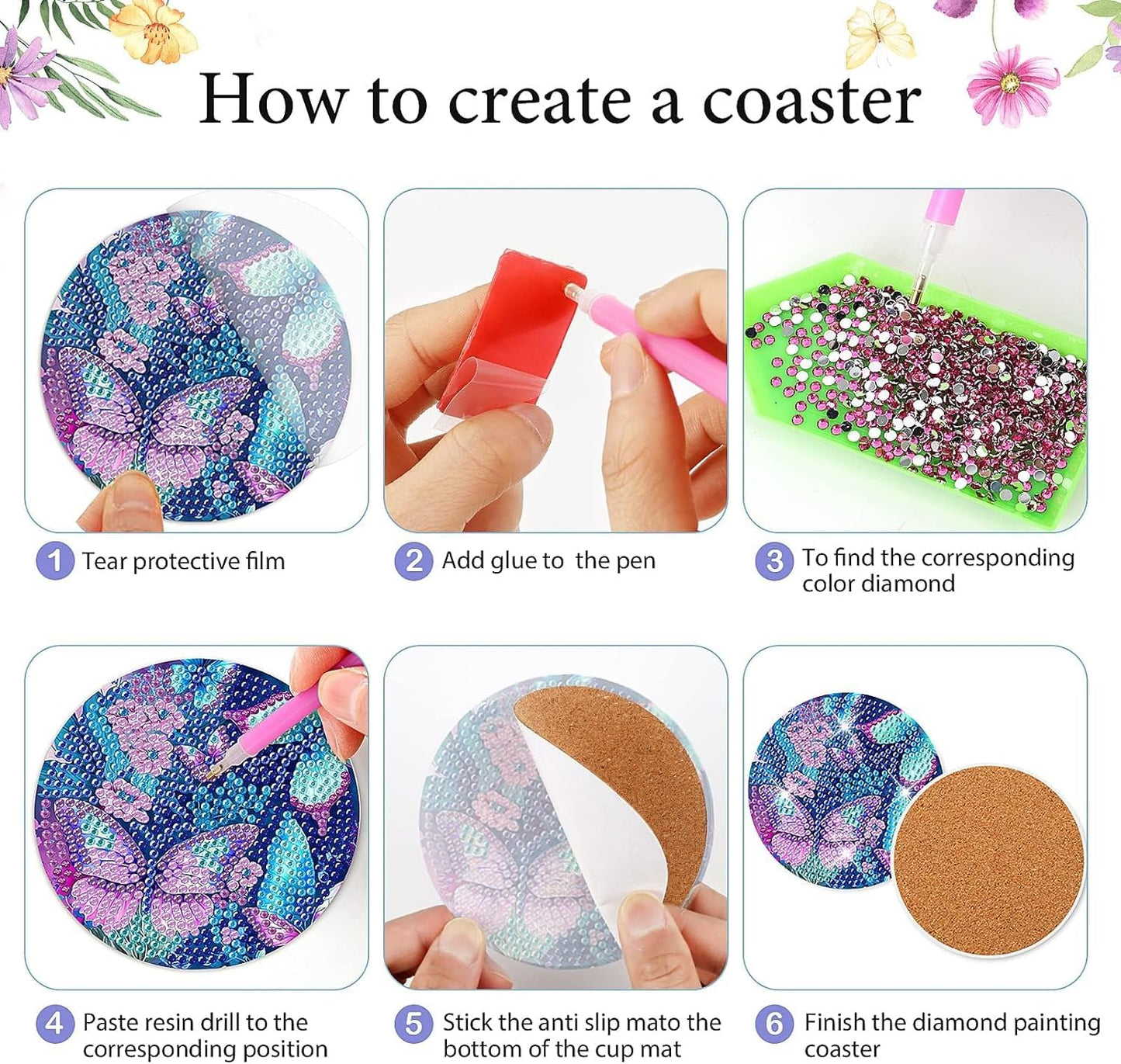 Diy 8pcs/set Bird  Diamond Painting Coasters with Holder