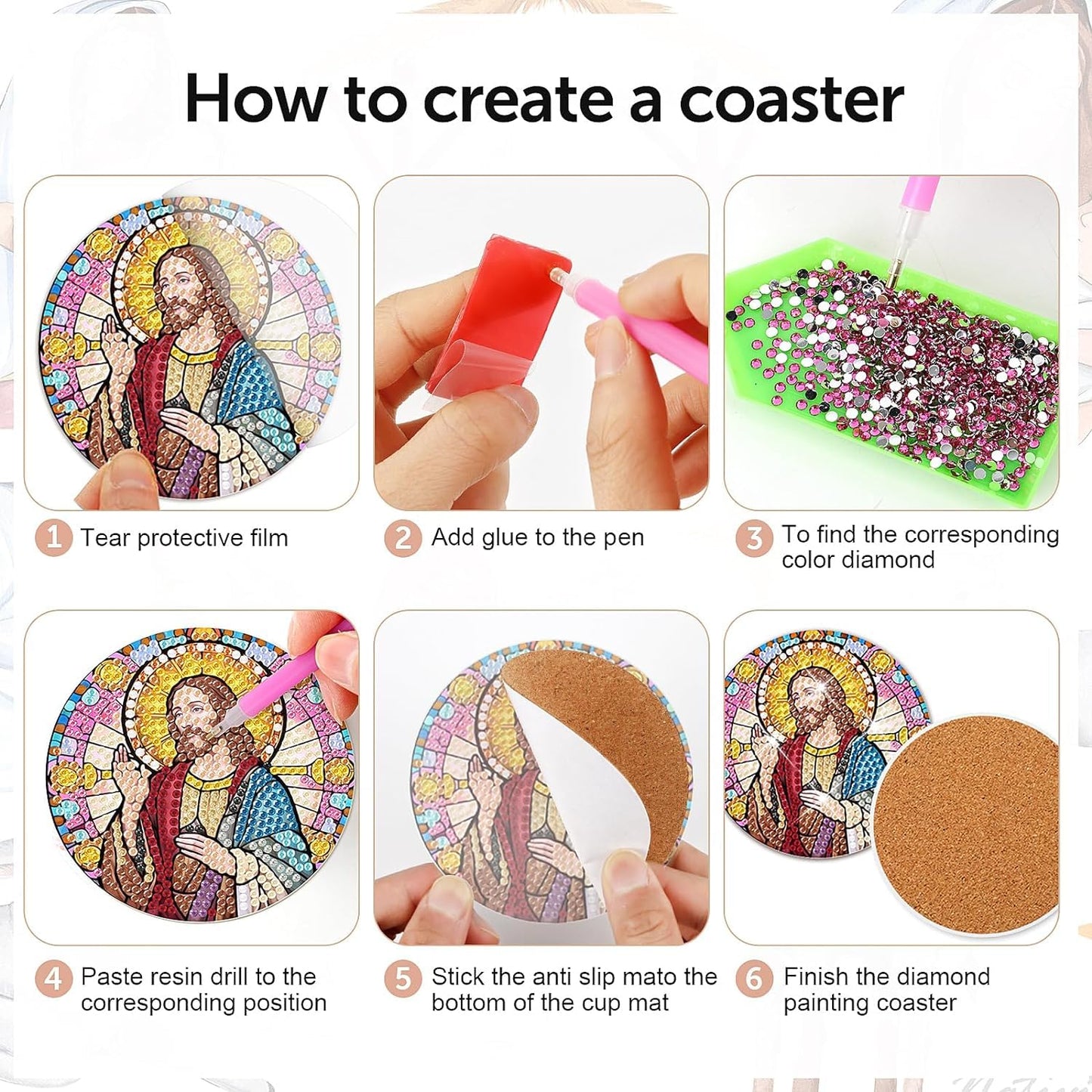 Diy 8pcs/set  Diamond Painting Coasters with Holder