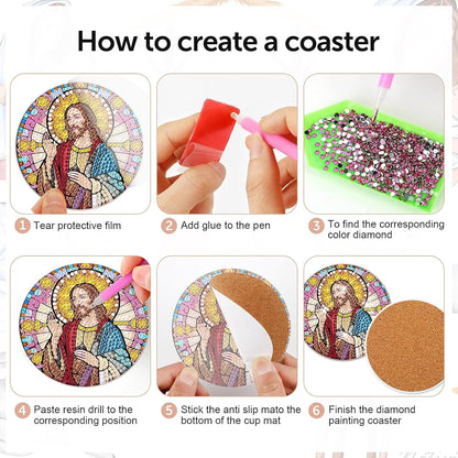 Diy 8pcs/set  Diamond Painting Coasters with Holder