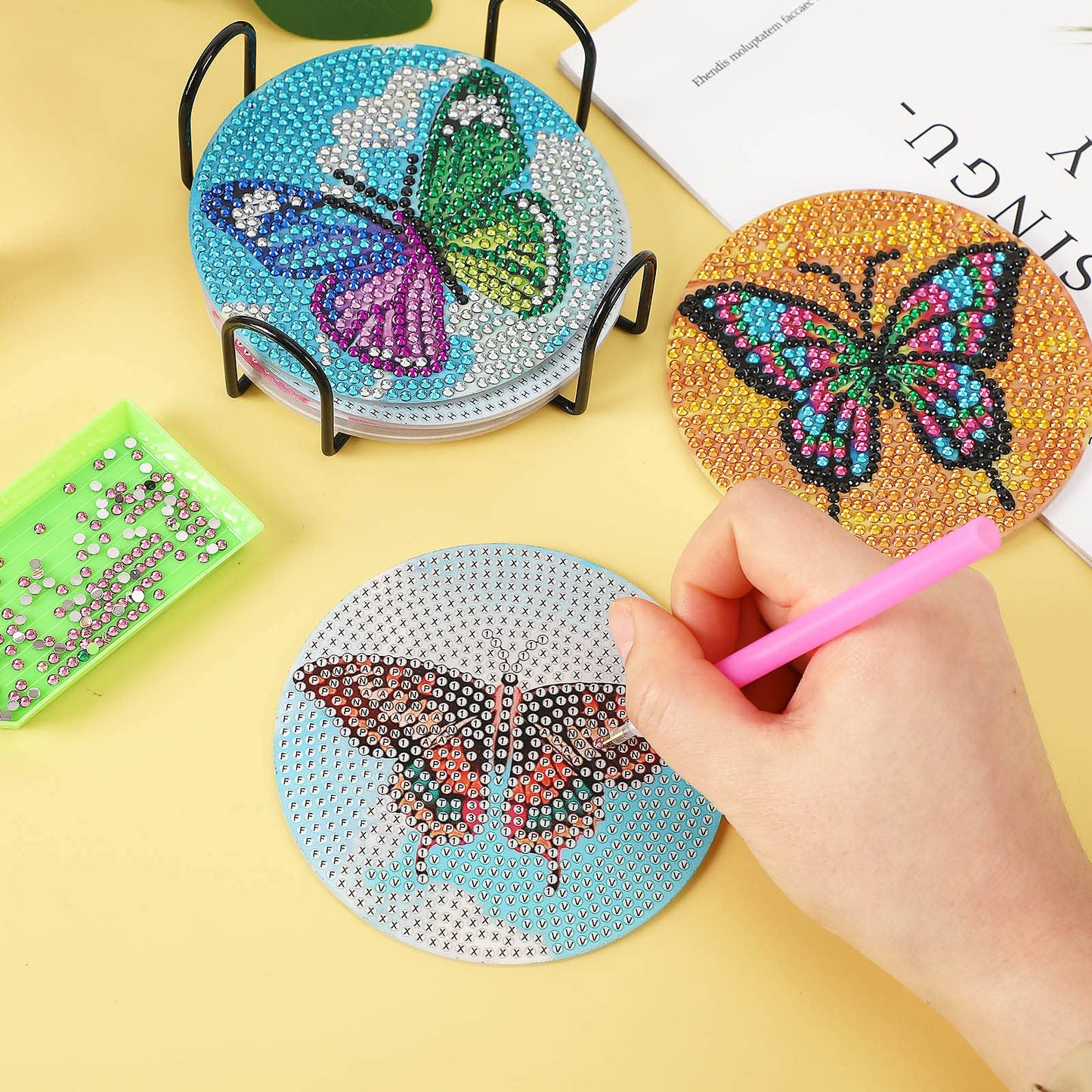 Diy 8pcs/set Butterfly  Diamond Painting Coasters with Holder