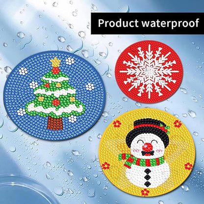 Diy 8pcs/set Christmas  Diamond Painting Coasters with Holder