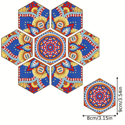 Diy 7pcs/set Mandala Flower  Diamond Painting Coasters with Holder