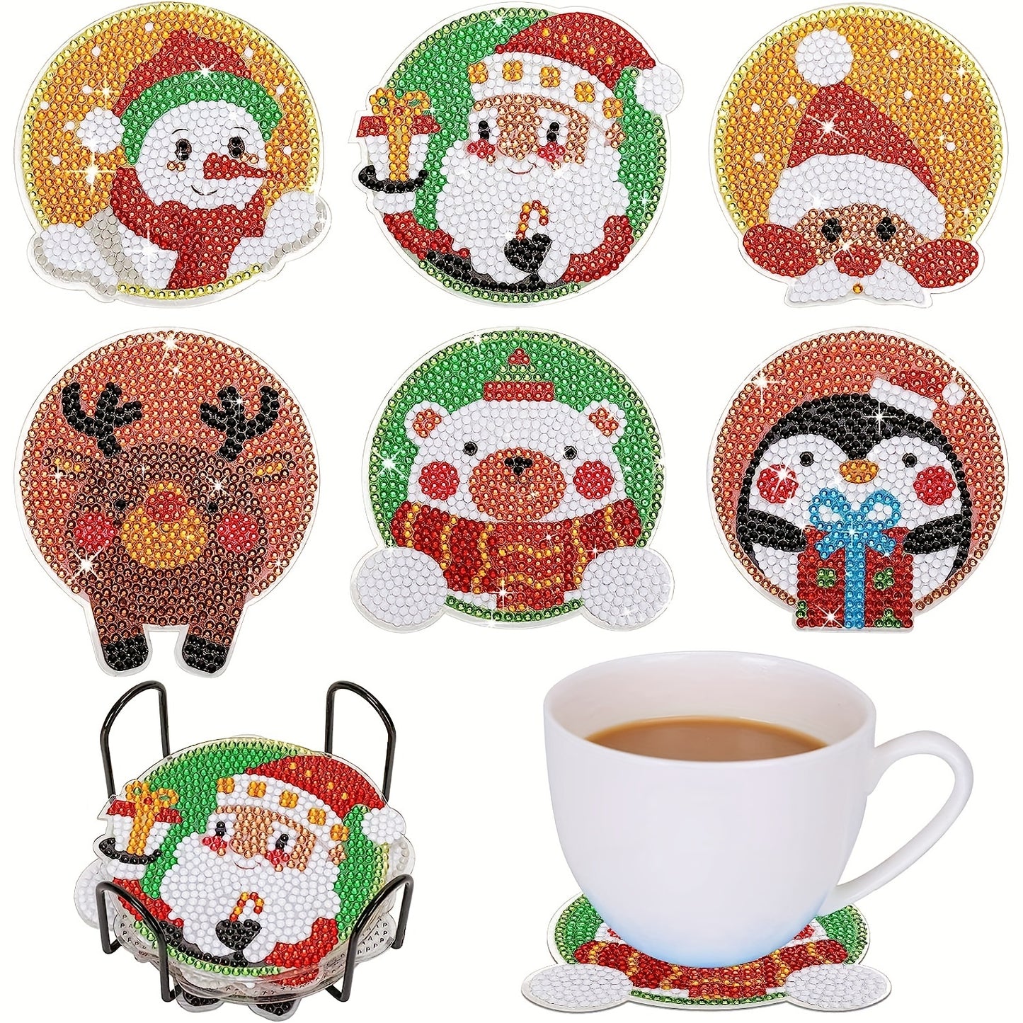 Diy 6pcs/set Christmas  Diamond Painting Coasters with Holder