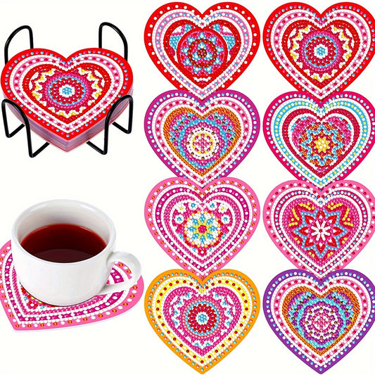 Diy 8pcs/set Heart  Diamond Painting Coasters with Holder