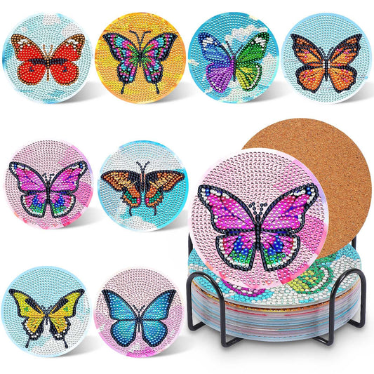 Diy 8pcs/set Butterfly  Diamond Painting Coasters with Holder