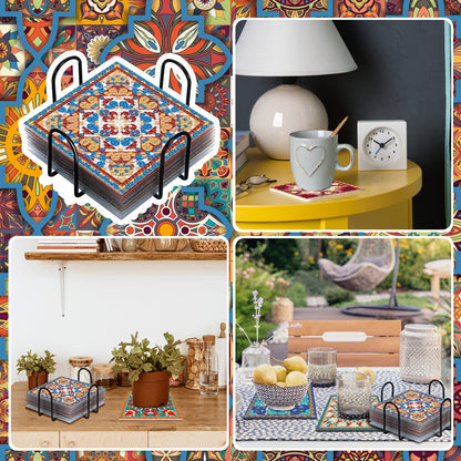 Diy 8pcs/set Mandala  Diamond Painting Coasters with Holder