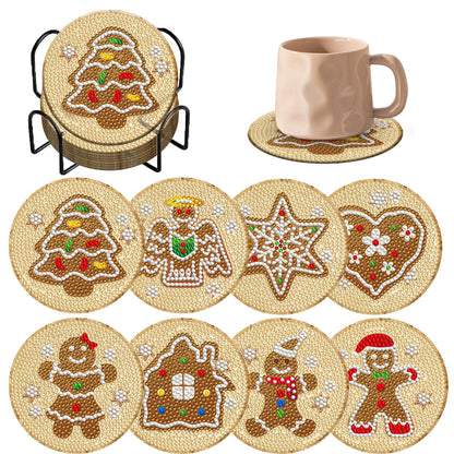 Diy 8pcs/set Christmas  Diamond Painting Coasters with Holder