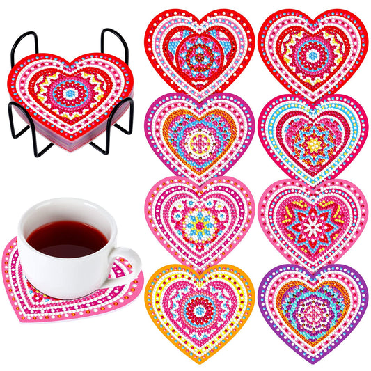 Diy 8pcs/set Valentine's Day  Diamond Painting Coasters with Holder