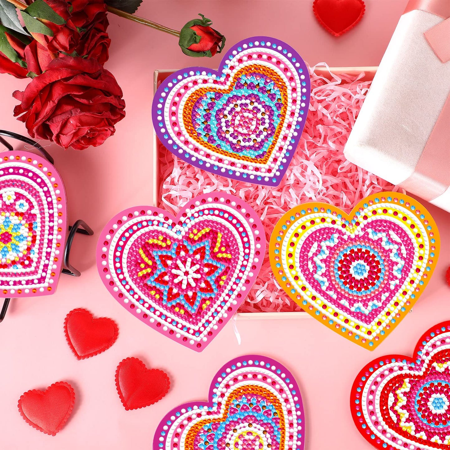 Diy 8pcs/set Valentine's Day  Diamond Painting Coasters with Holder