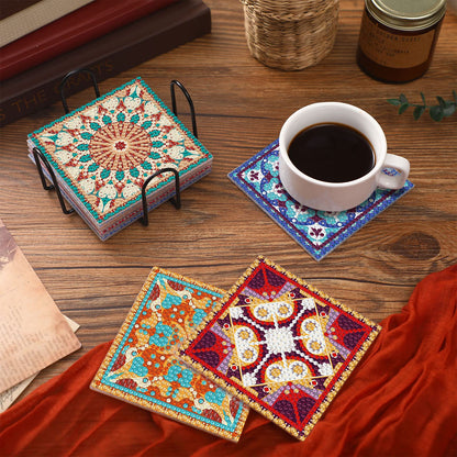 Diy 8pcs/set Mandala  Diamond Painting Coasters with Holder