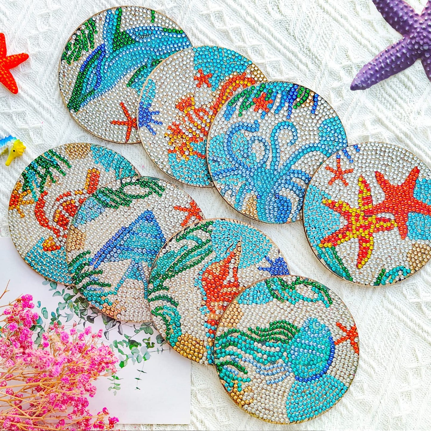 Diy 8pcs/set Animal  Diamond Painting Coasters with Holder