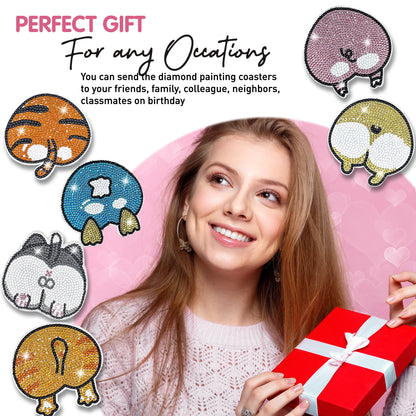 Diy 6pcs/set Animal  Diamond Painting Coasters with Holder