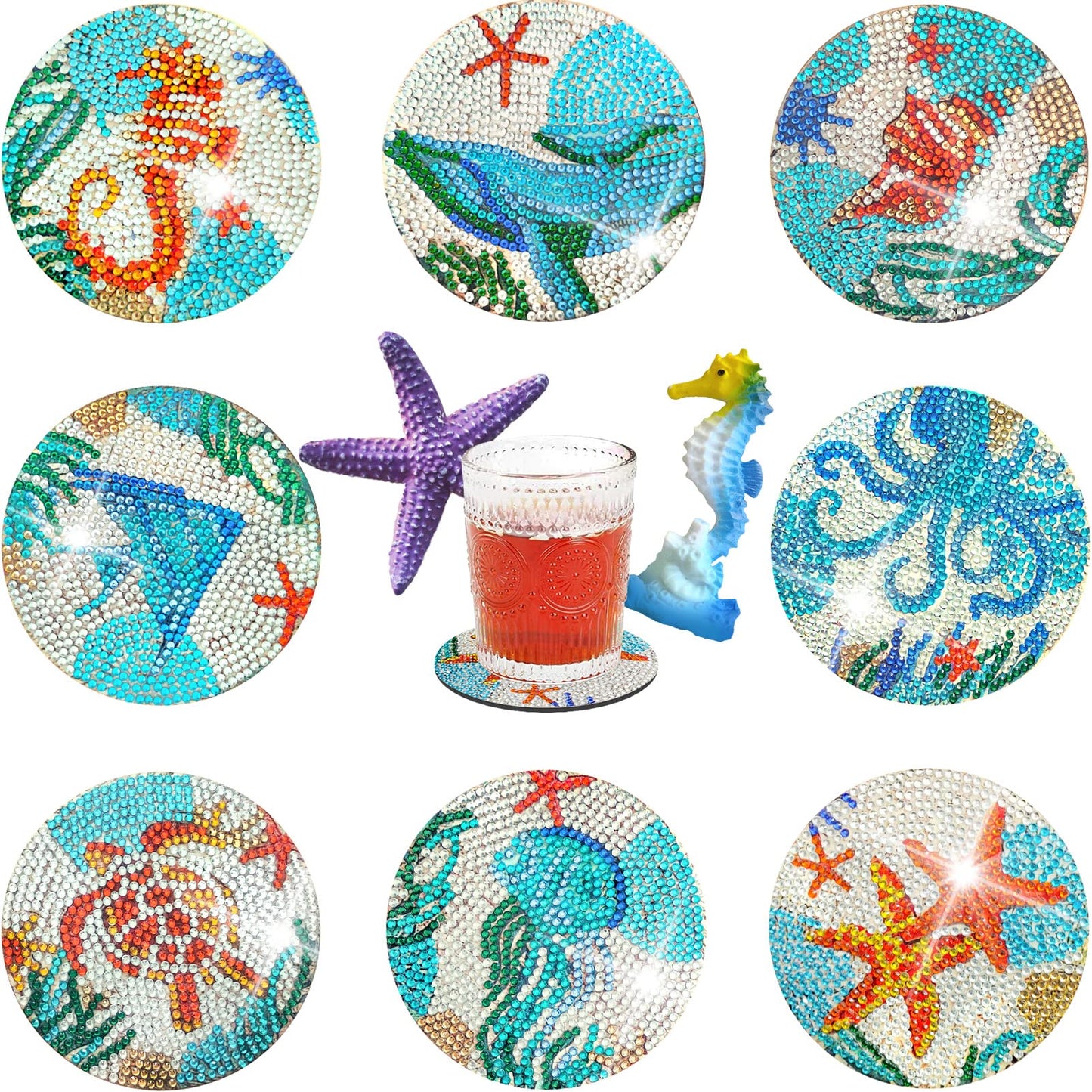 Diy 8pcs/set Animal  Diamond Painting Coasters with Holder