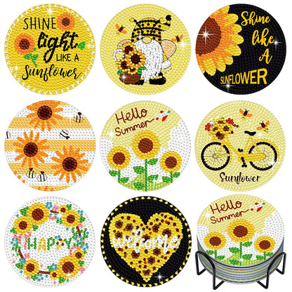 Diy 8pcs/set Gnome Flower  Diamond Painting Coasters with Holder
