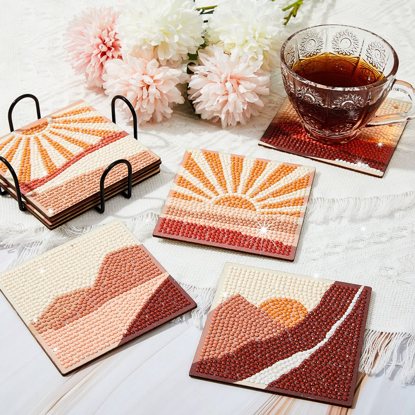 Diy 8pcs/set  Diamond Painting Coasters with Holder