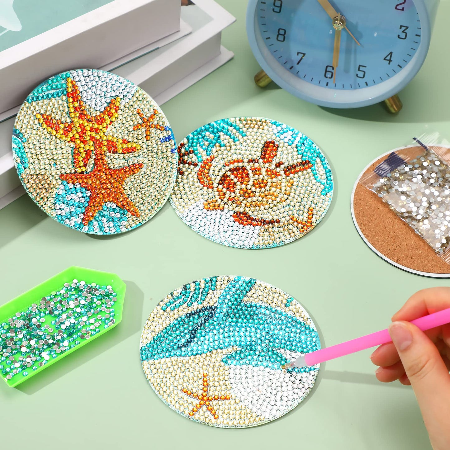 Diy 8pcs/set  Diamond Painting Coasters with Holder