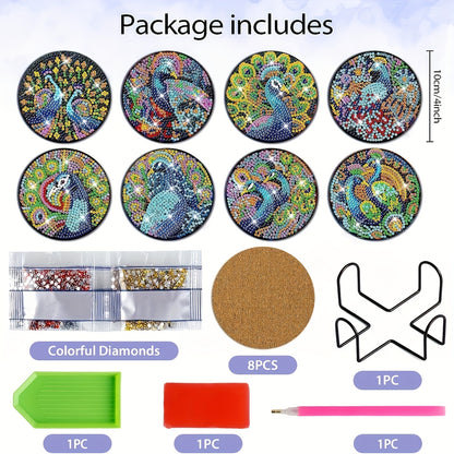 Diy 8pcs/set  Diamond Painting Coasters with Holder