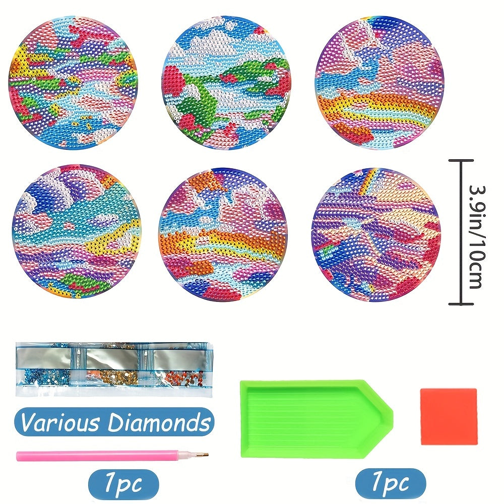 Diy 6pcs/set Landscape  Diamond Painting Coasters with Holder