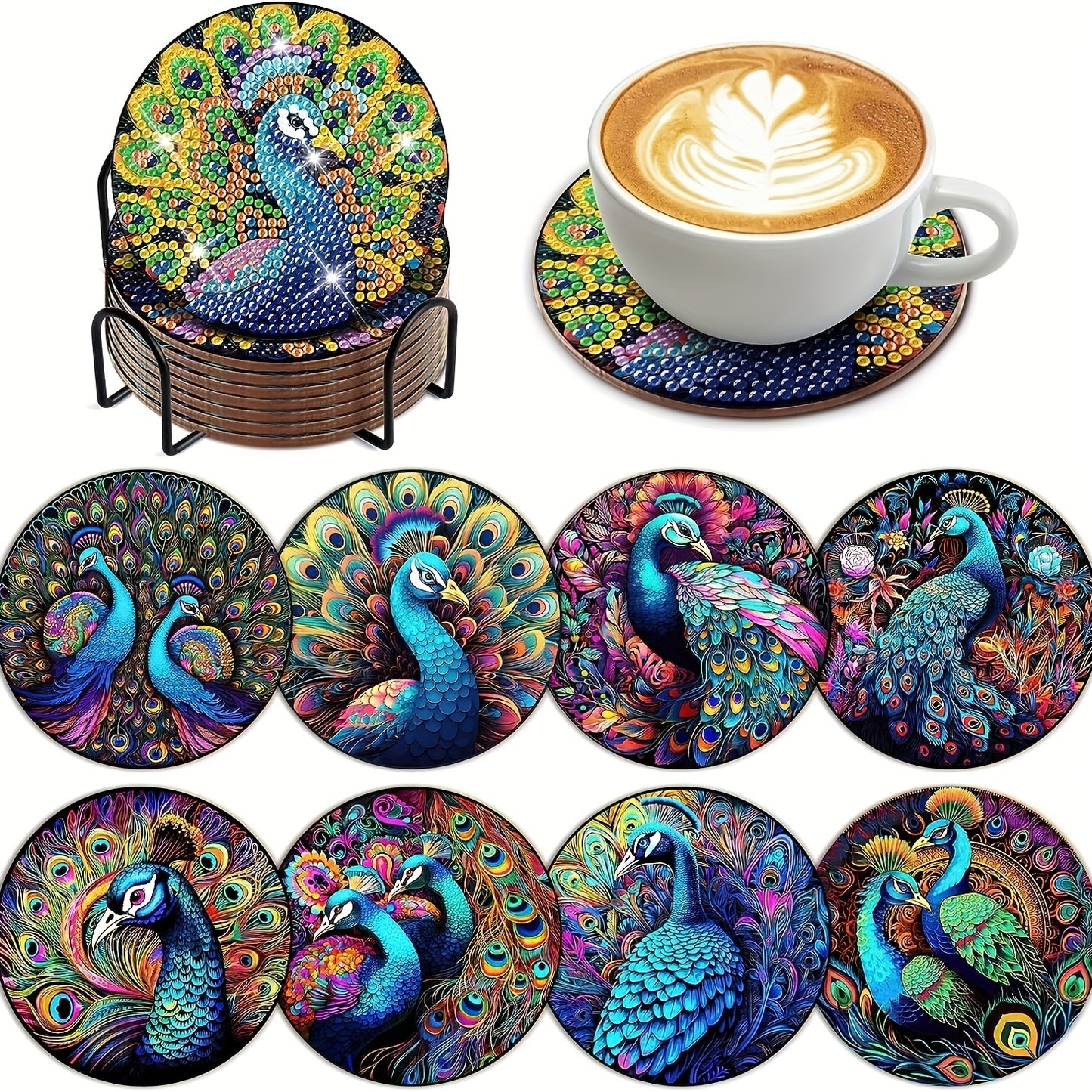 Diy 8pcs/set  Diamond Painting Coasters with Holder