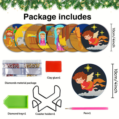 Diy 8pcs/set Christmas  Diamond Painting Coasters with Holder