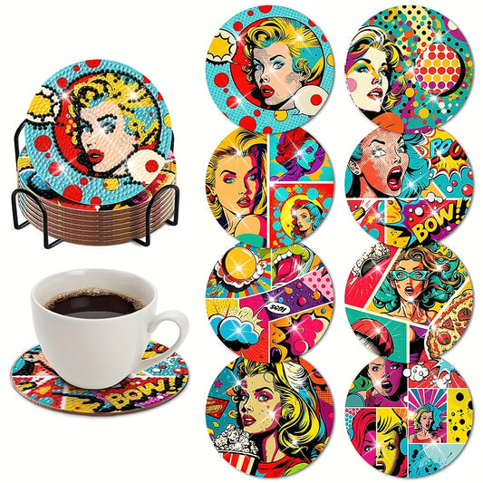 Diy 8pcs/set  Diamond Painting Coasters with Holder