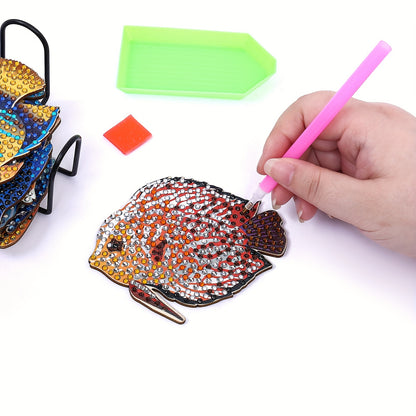 Diy 10pcs/set Fish  Diamond Painting Coasters with Holder