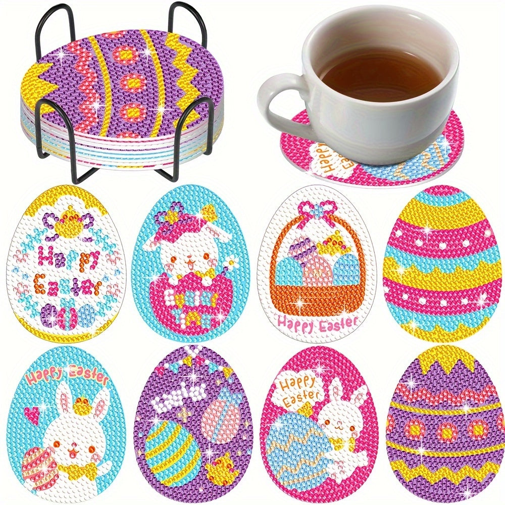 Diy 8pcs/set Easter  Diamond Painting Coasters with Holder