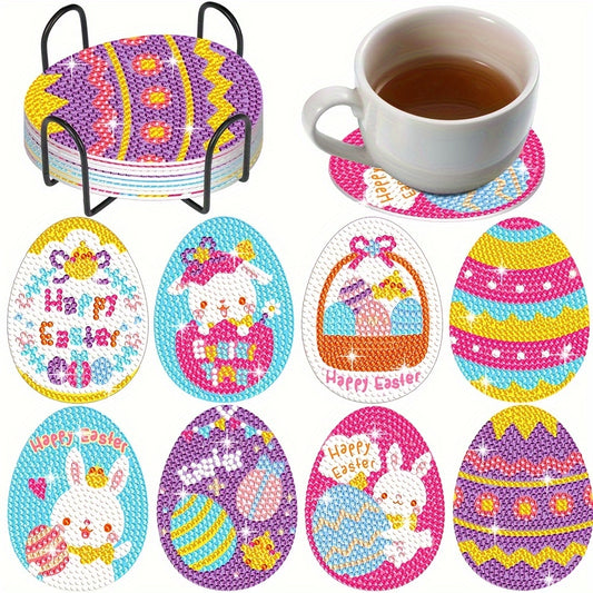 Diy 8pcs/set Easter  Diamond Painting Coasters with Holder